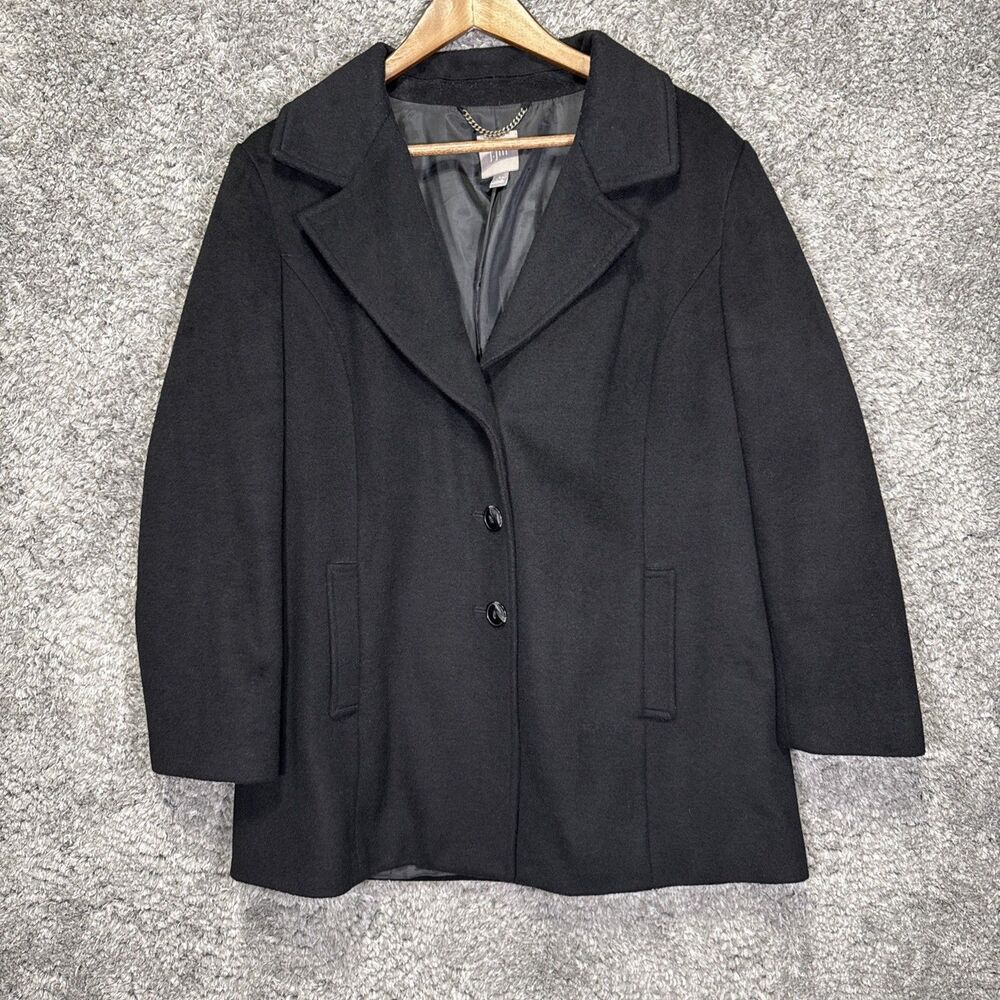 J. Jill Black Wool Blend Pea Coat Blazer Size Large Petite Neutral Classic